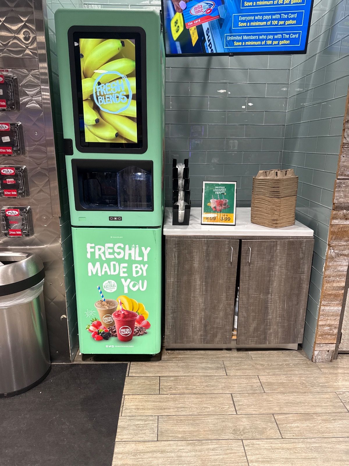 A FreshBlend smoothie machine in a store